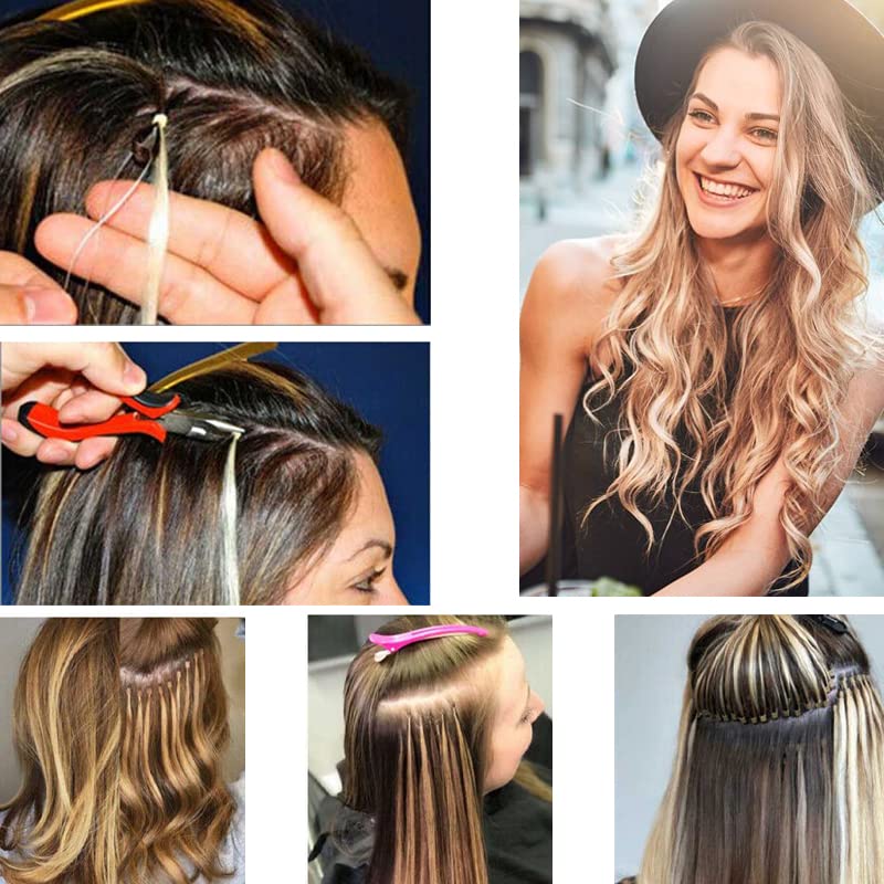 Funyn 1 Set Hair Extension Tool Kit Plier Hook Pulling Needle 200Pc or so Micro Silicone Link Rings Beads for Professional Hair Styling Tools Accessory (Dark Brown) - Image 4